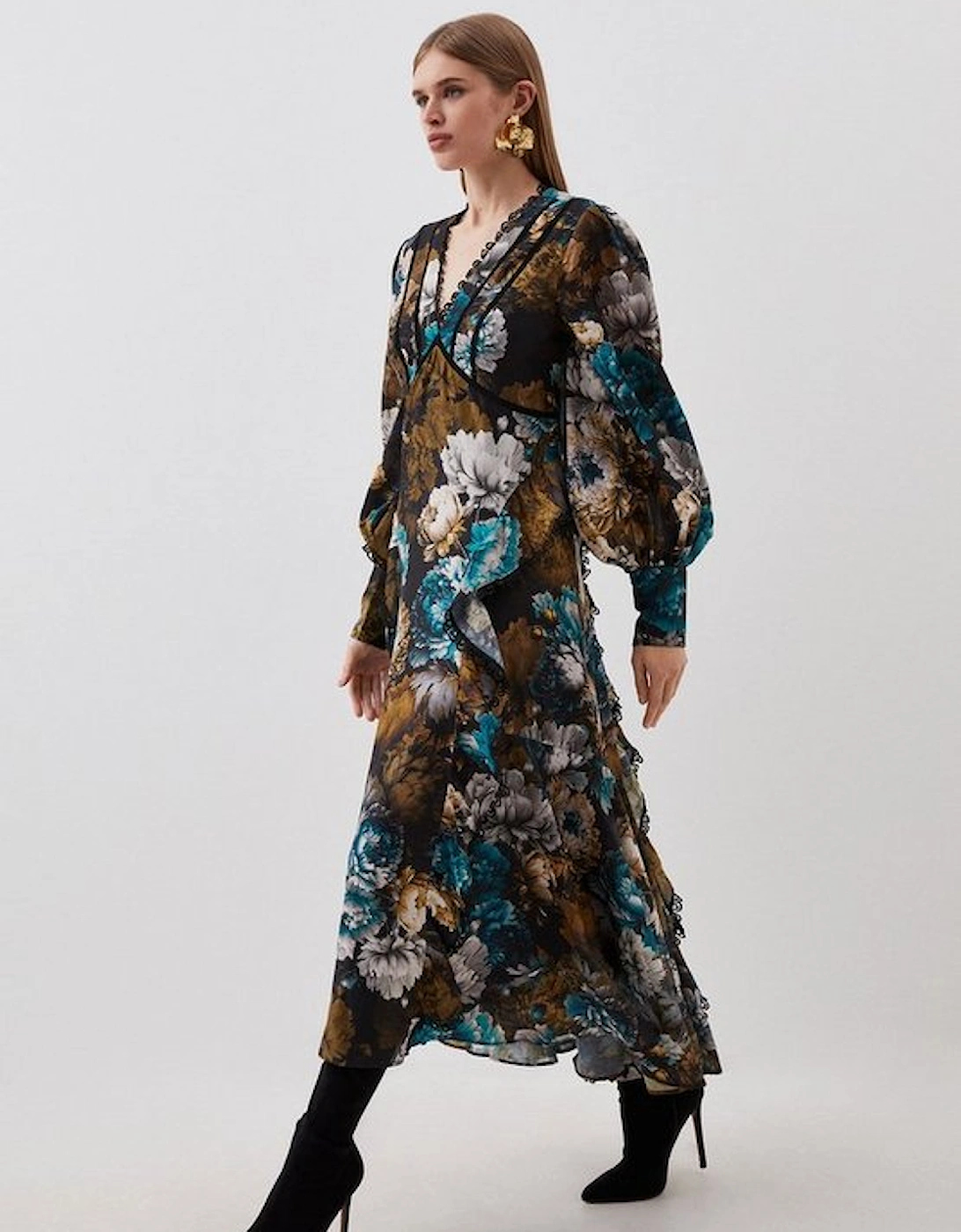 Winter Floral Printed Woven Maxi Dress, 5 of 4