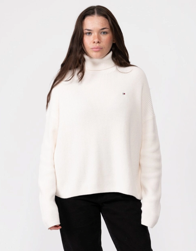 Cotton Womens Funnel-Neck Jumper