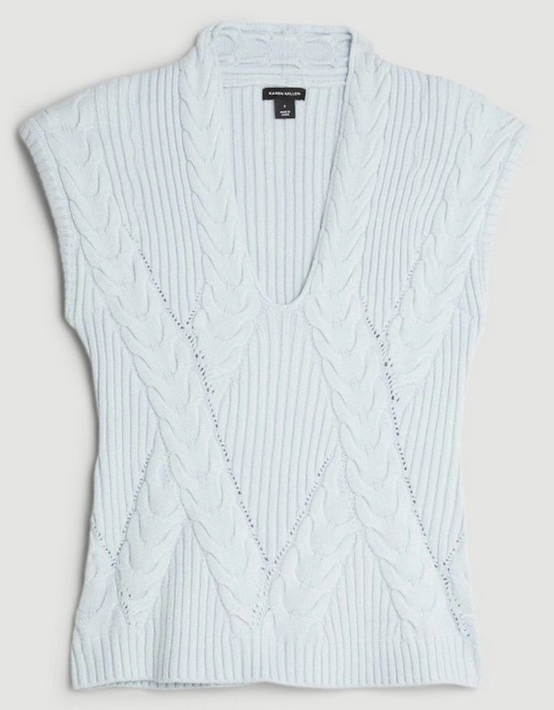 Viscose Blend Cable Knit Strong Shoulder Jumper