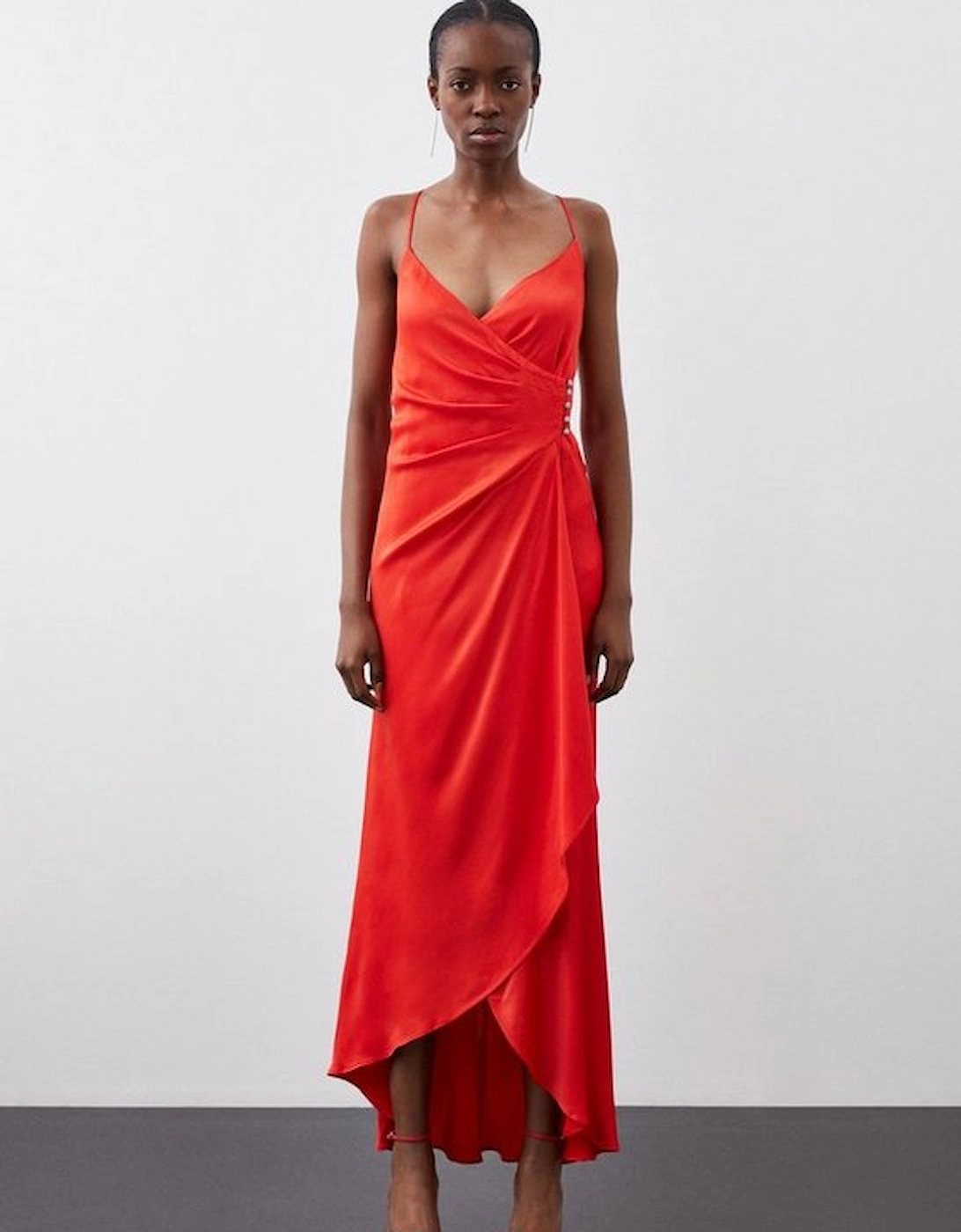 Premium Ruched Satin Slip Woven Maxi Dress, 5 of 4