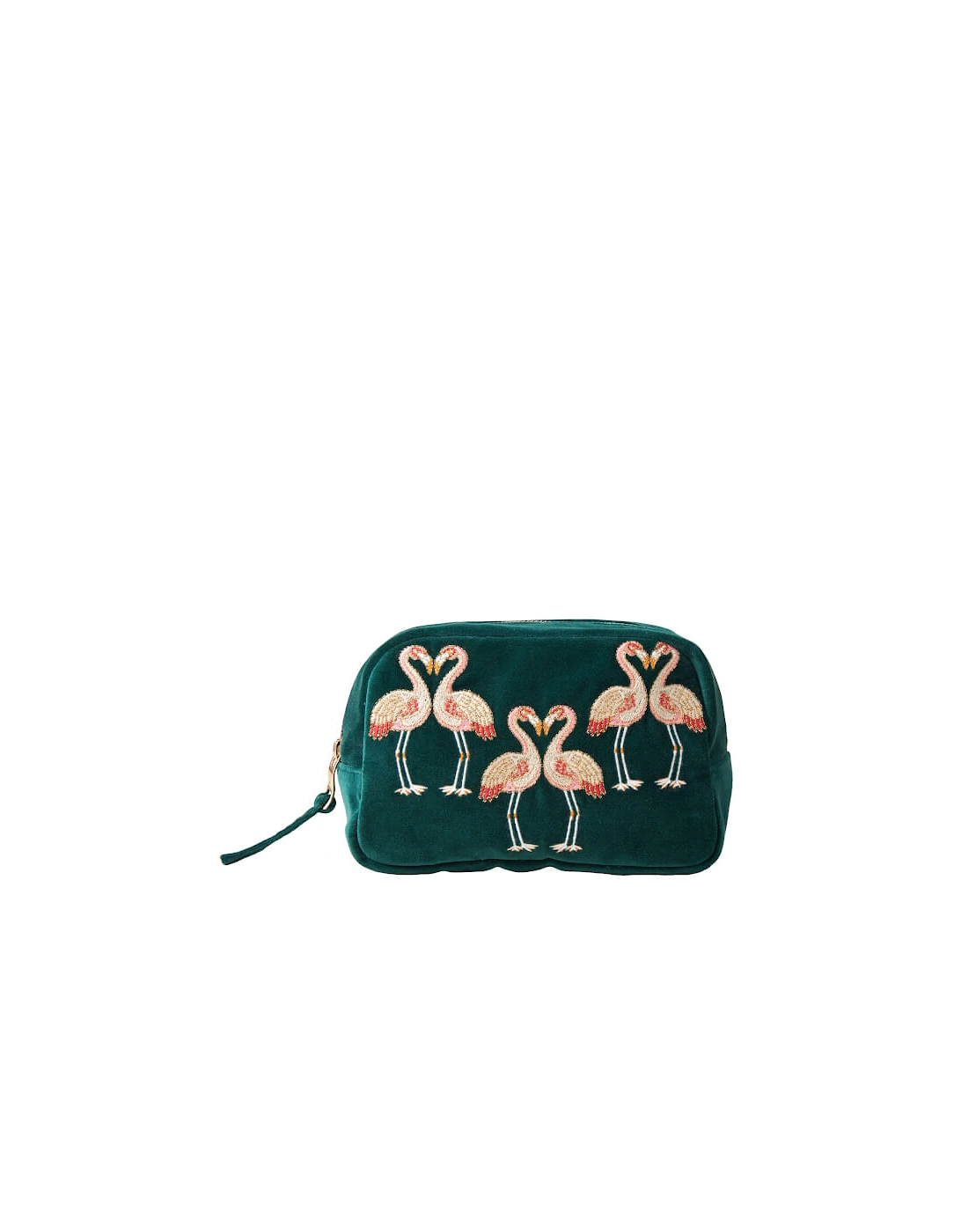 Flamingo Emerald Velvet Cosmetics Bag, 2 of 1