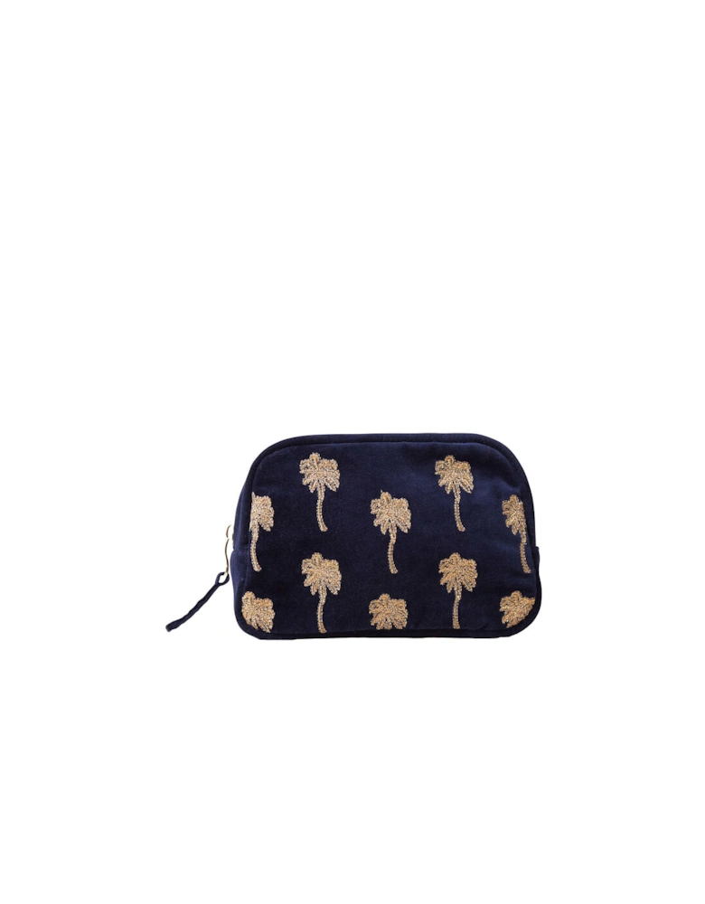 Gold Palm Navy Velvet Cosmetics Bag