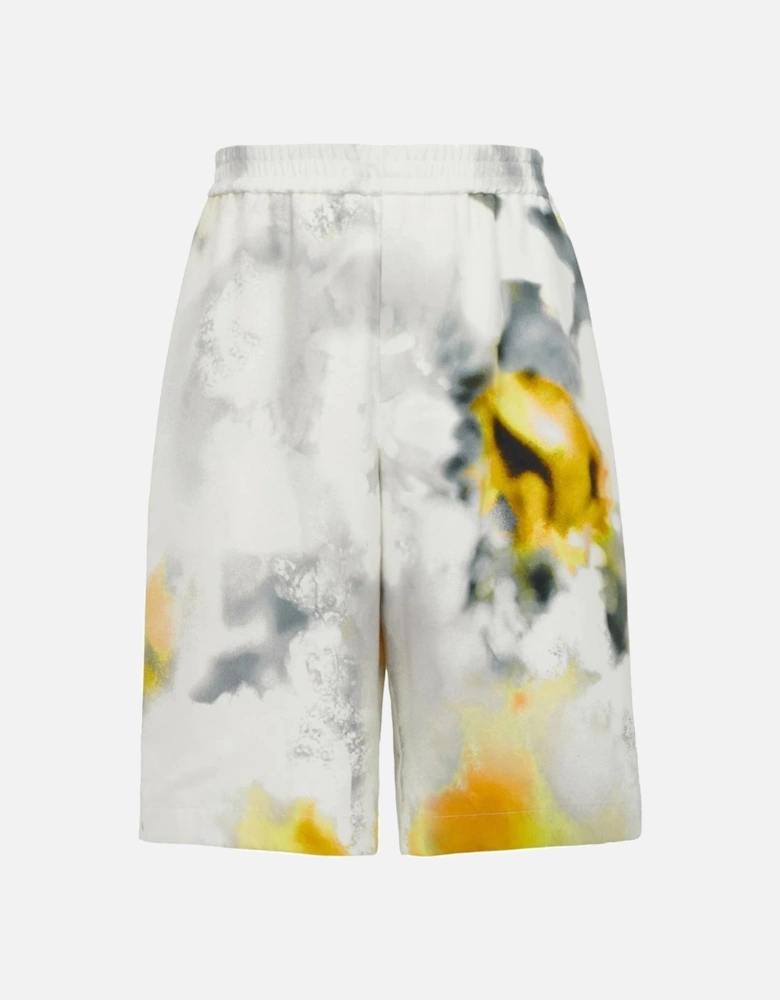 Obscured Floral Print Shorts White