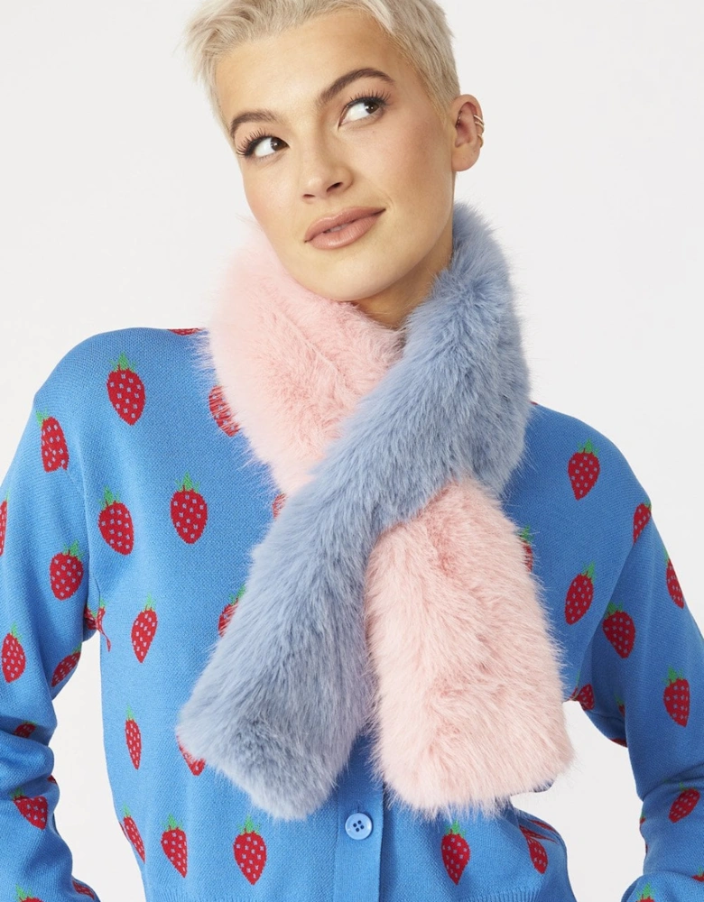 Pink and Blue Faux Fur Scarf