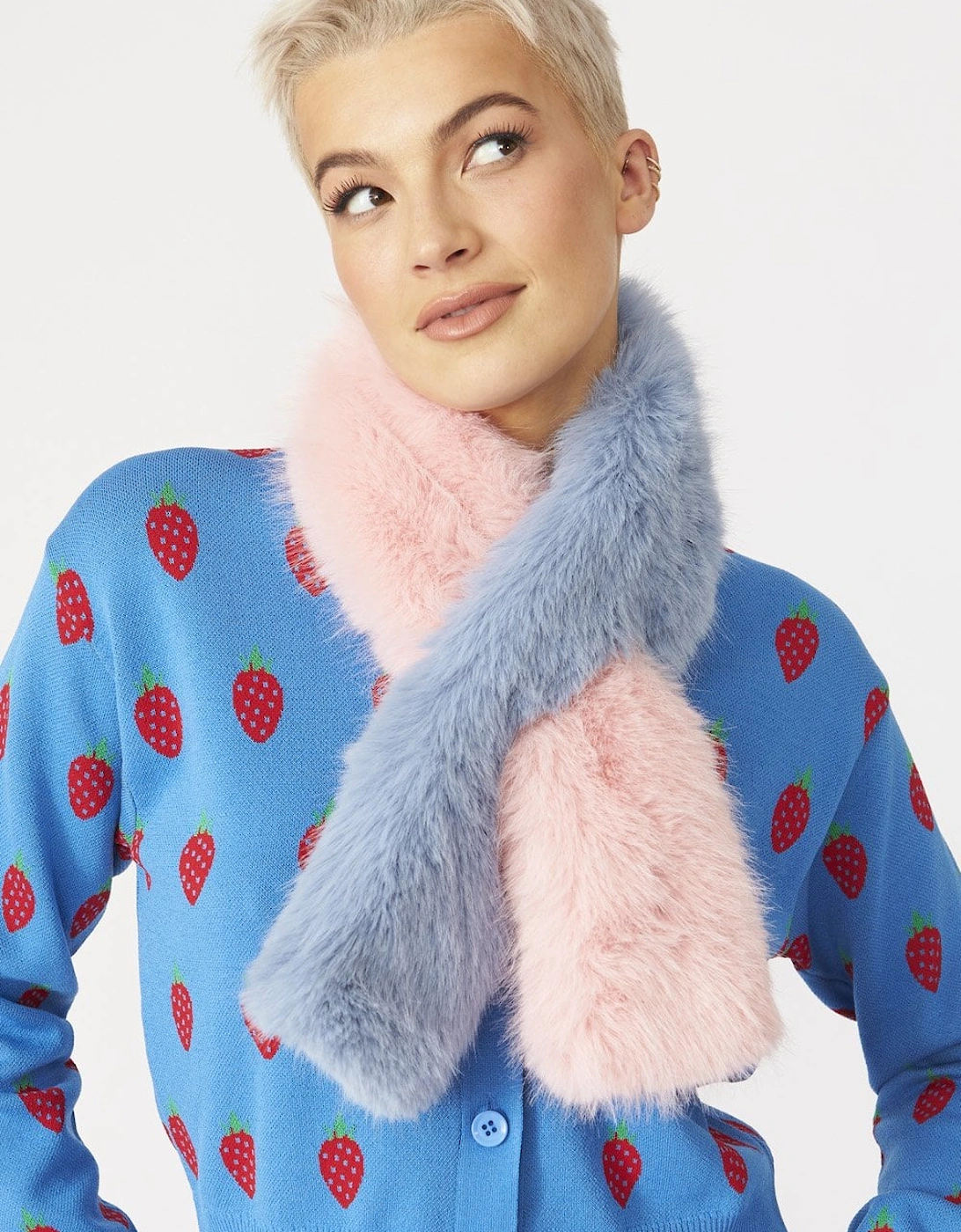 Pink and Blue Faux Fur Scarf, 3 of 2