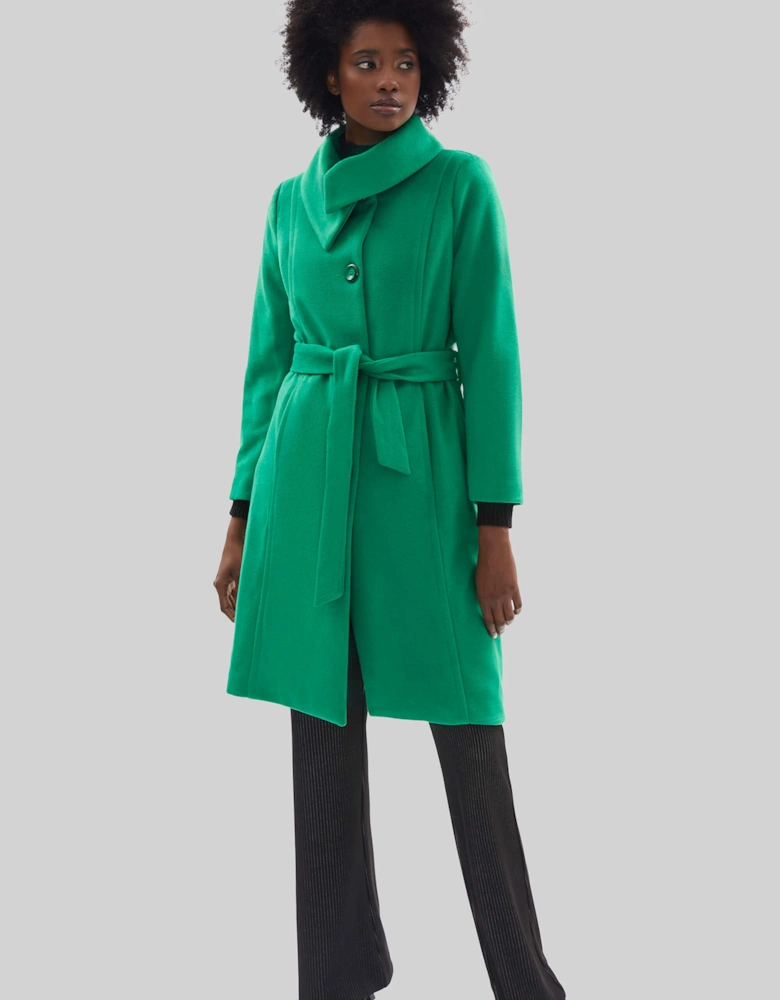 Large Collar Belted Coat Green