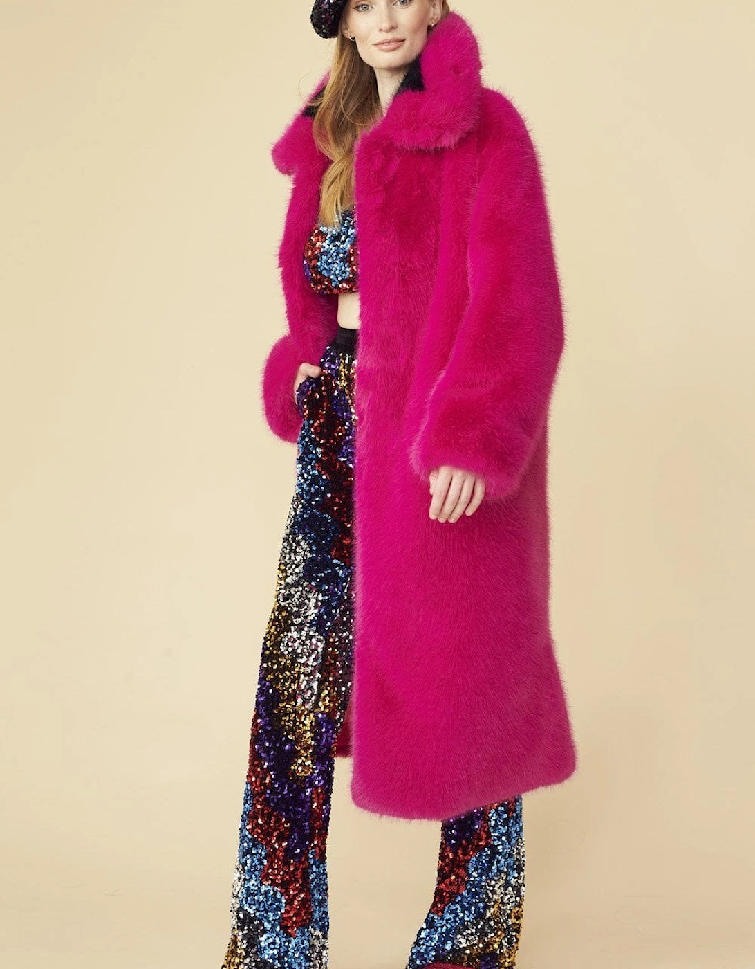 Pink Knitted Bamboo Faux Fur Maxi Coat, 4 of 3
