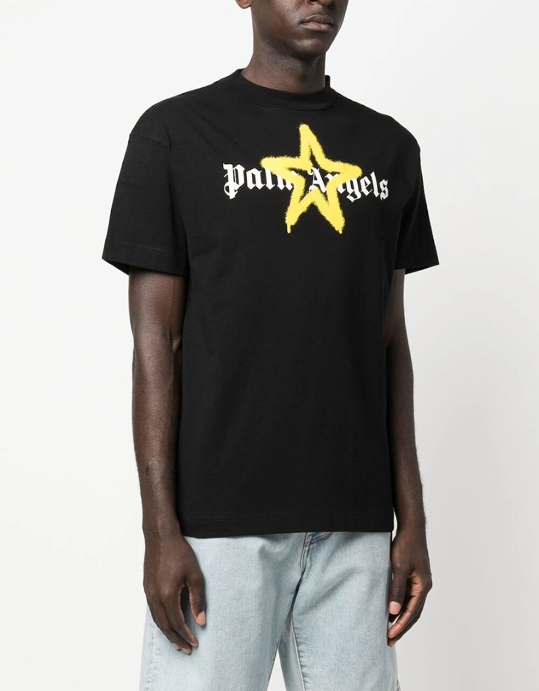 Yellow Star Sprayed logo-print T-shirt in Black