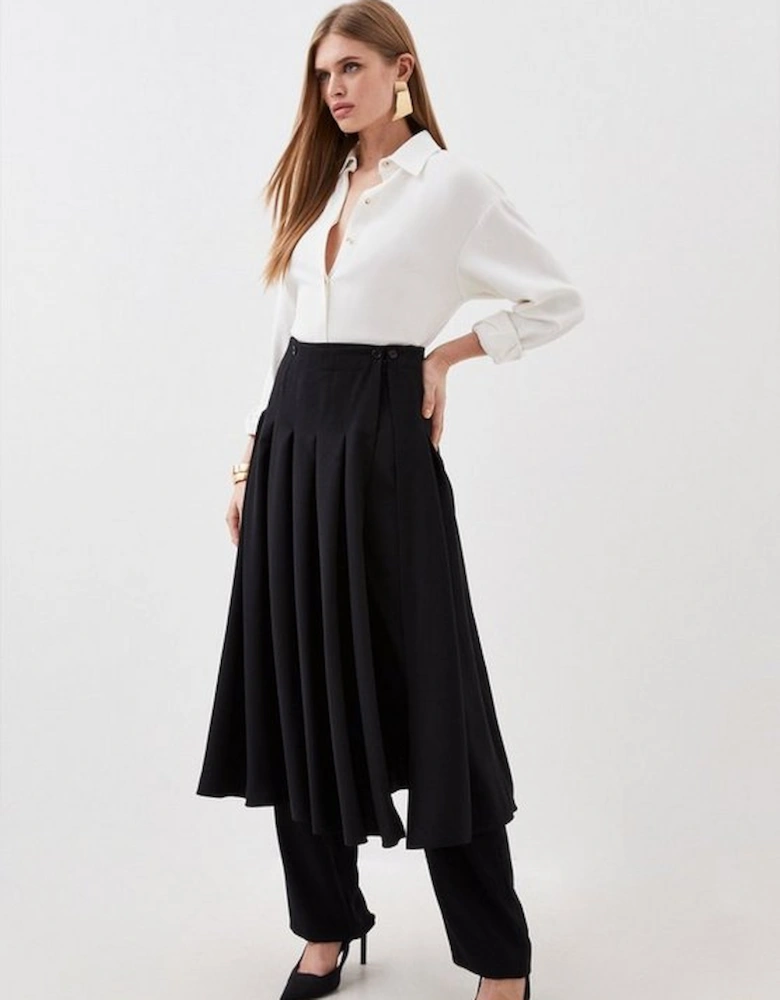 Tailored Crepe Detachable Layered Skirt Detail Trousers