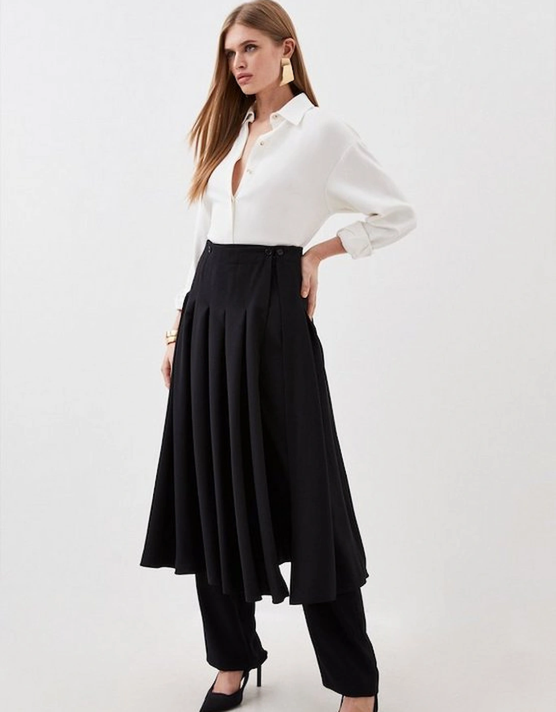 Tailored Crepe Detachable Layered Skirt Detail Trousers, 5 of 4