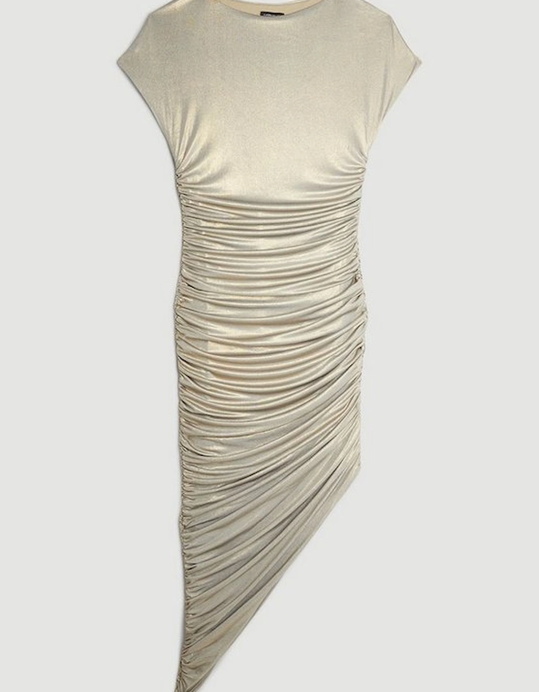 Premium Jersey Metallic Asymmetric Neck Midi Dress