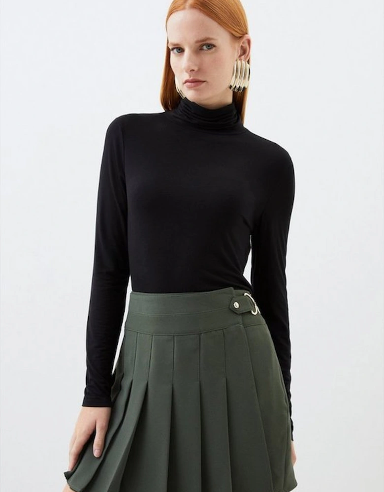 Tailored Crepe Tab Detail Pleated Mini Skirt