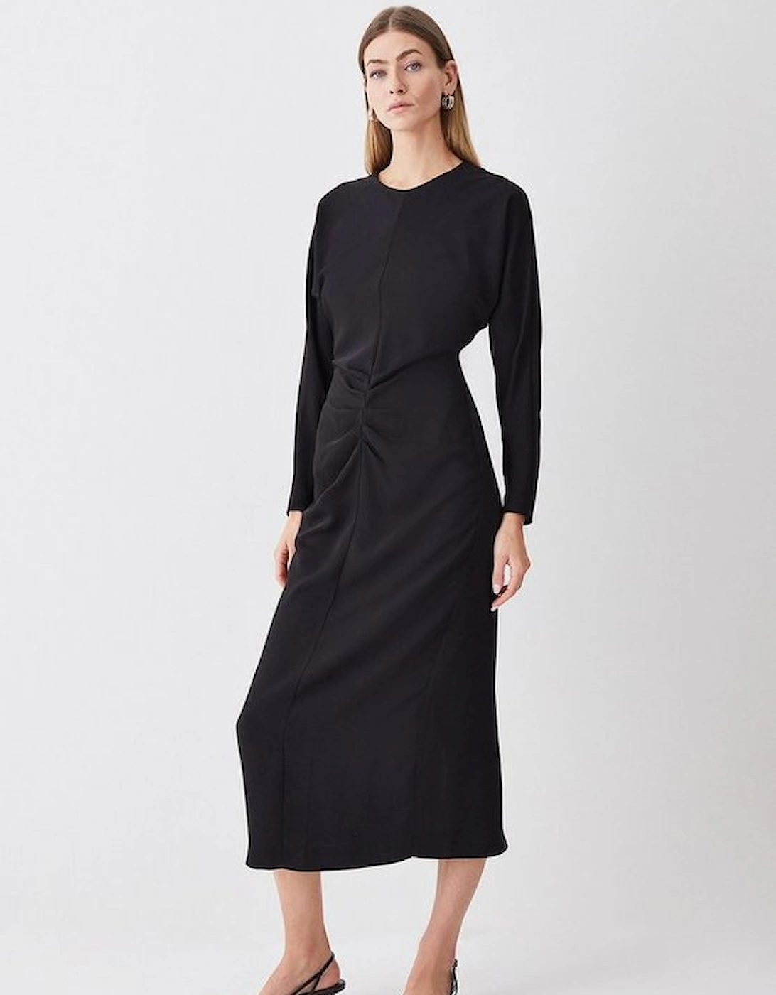 Ruched Crepe Rounded Sleeve Midi Dress, 5 of 4