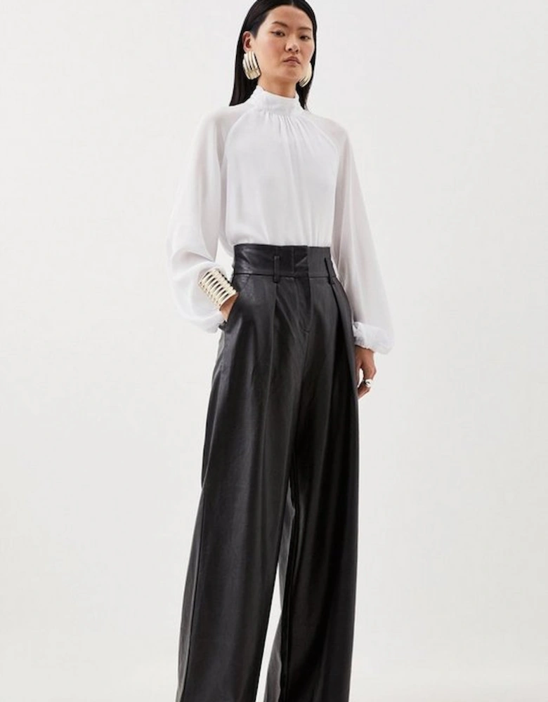 Faux Leather High Waisted Wide Leg Trousers