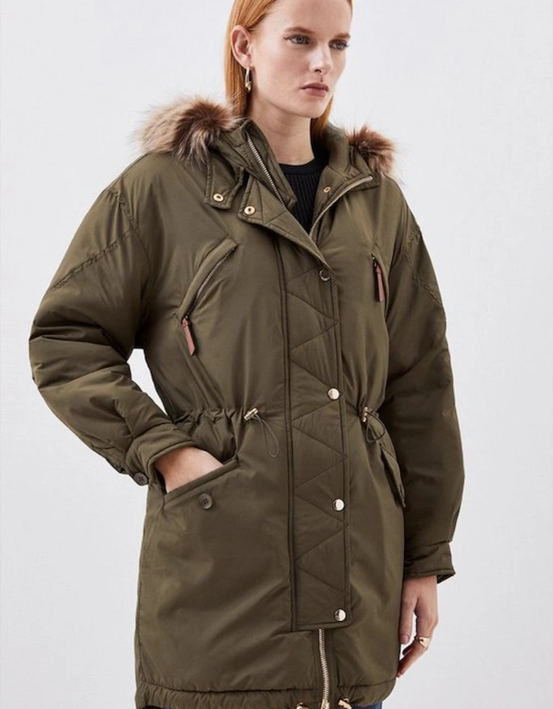 Faux Fur Hooded Padded Parka Coat