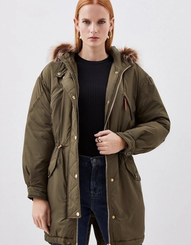 Faux Fur Hooded Padded Parka Coat