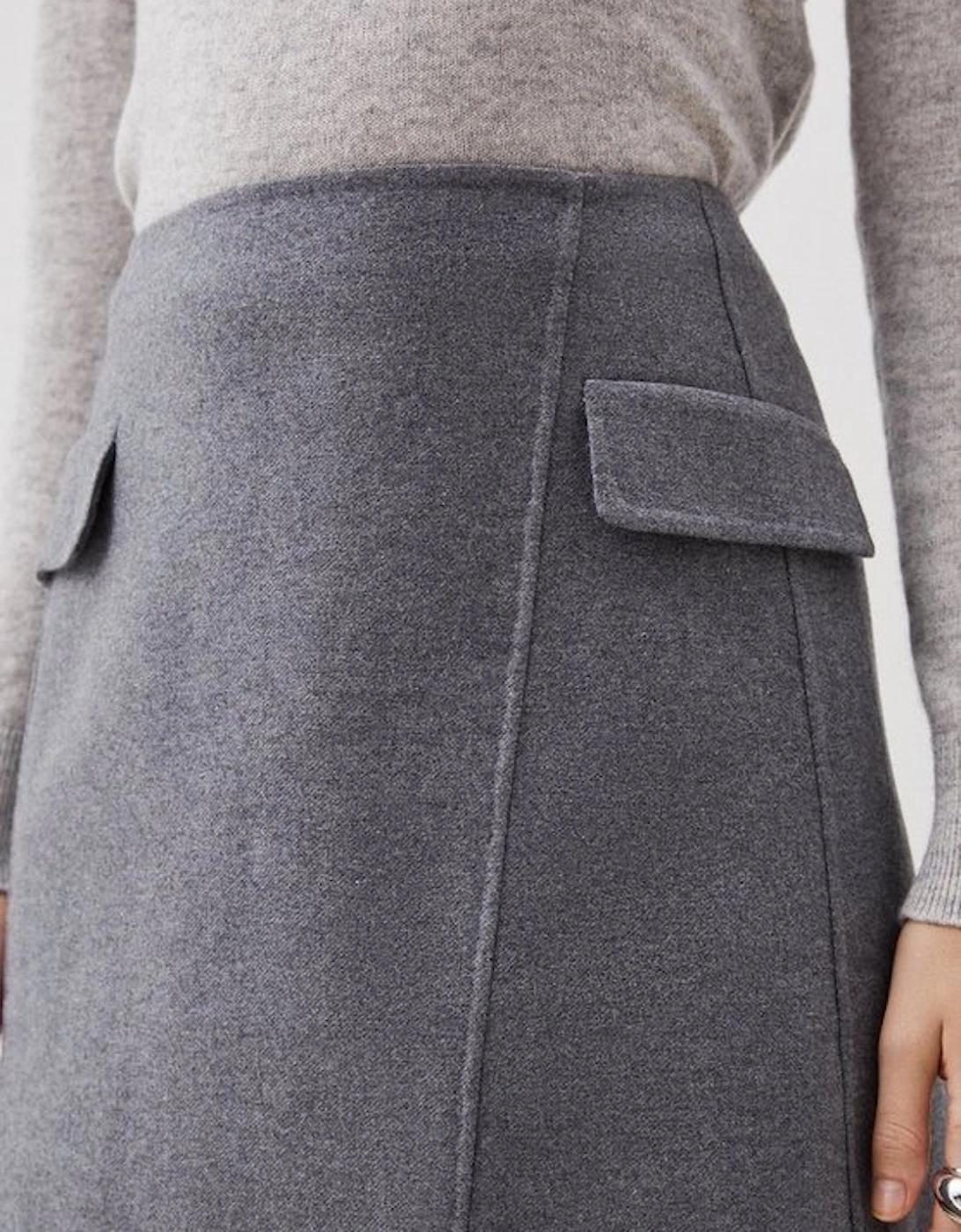 Tailored Double Faced Wool Blend Pocket Detail Mini Wrap Skirt