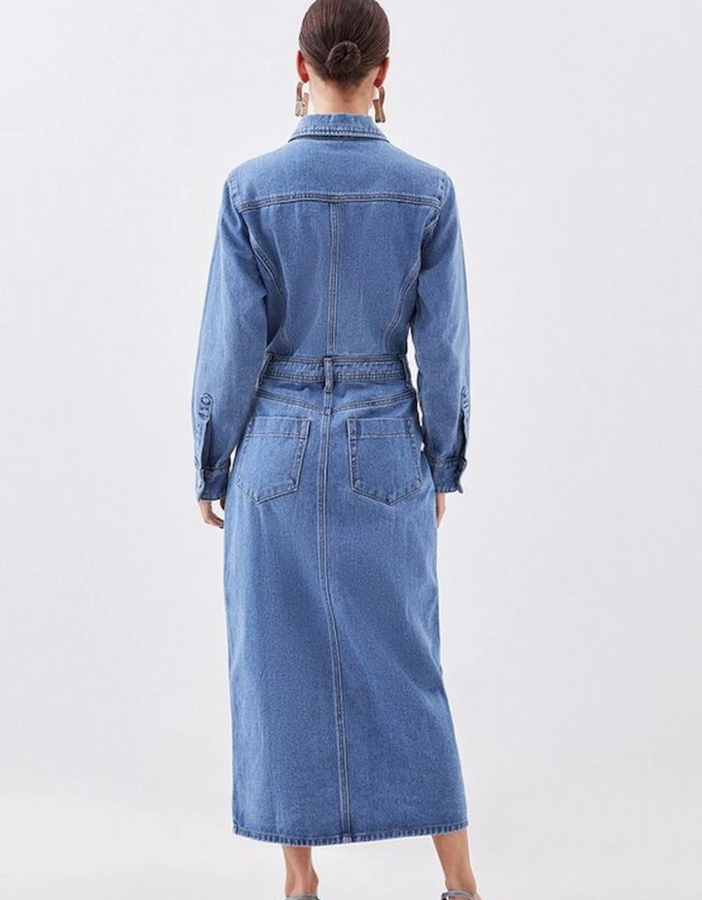 Petite Denim Long Sleeve Midi Shirt Dress