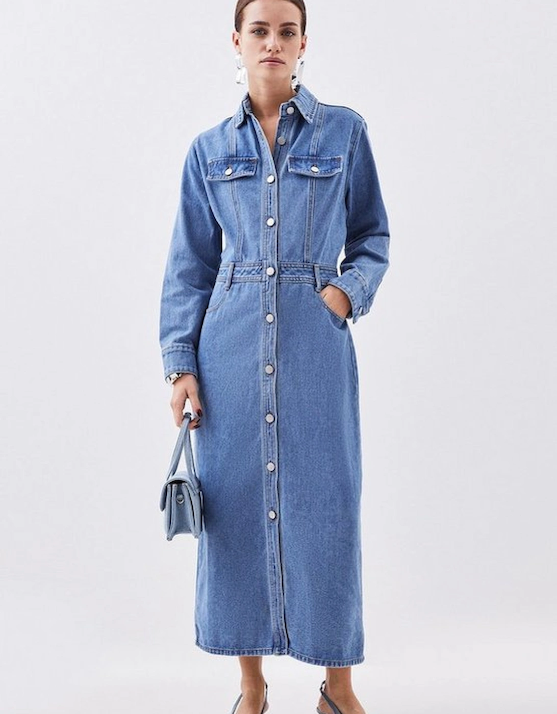 Petite Denim Long Sleeve Midi Shirt Dress, 5 of 4