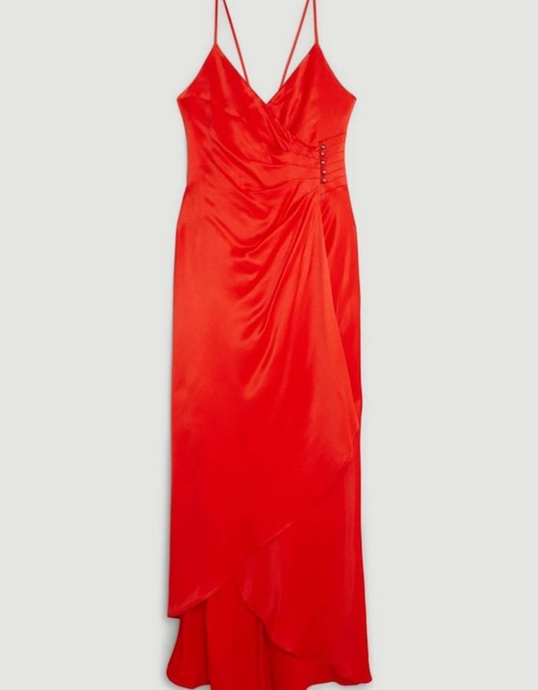 Premium Ruched Satin Slip Woven Maxi Dress