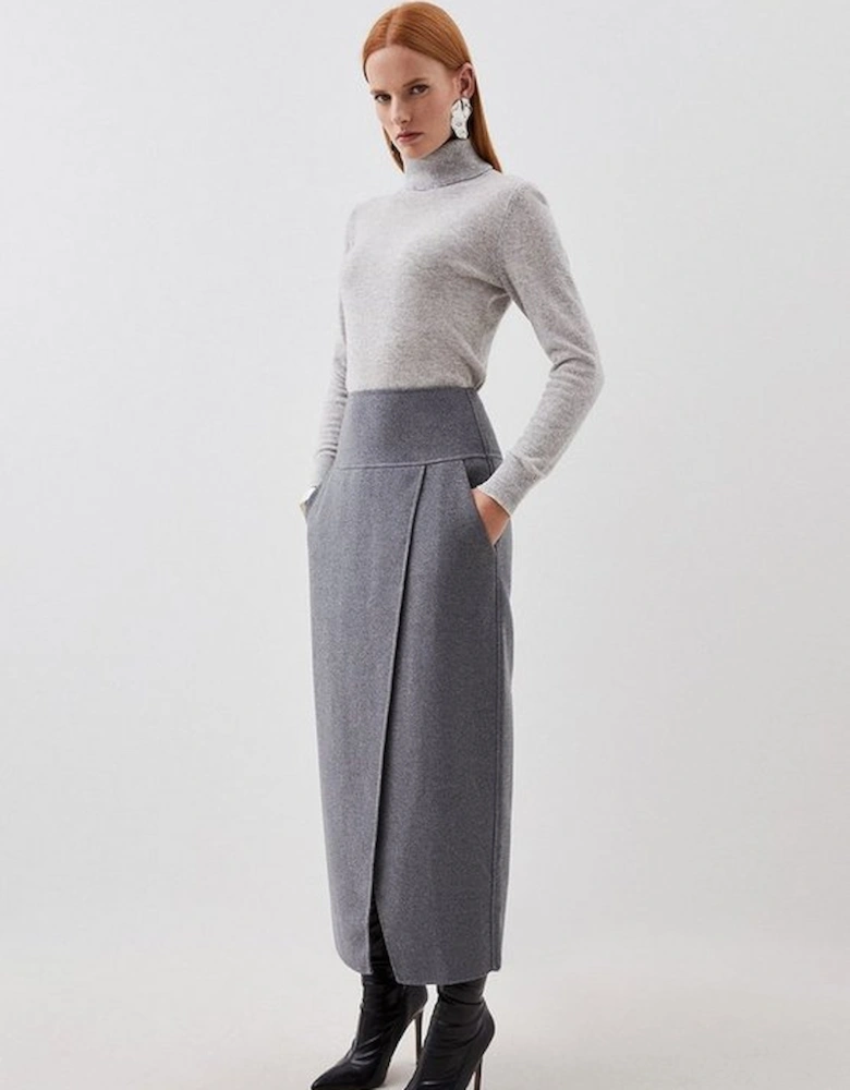 Tailored Double Faced Wool Blend Maxi Skirt