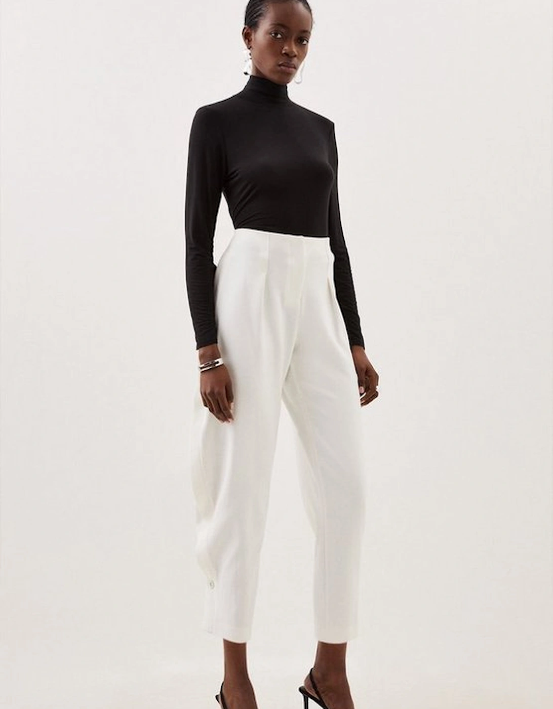 Tailored Compact Stretch Barrel Leg Trousers, 5 of 4