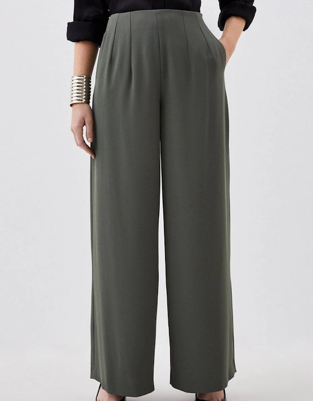 Tailored Dart Detail Waistband Wide Leg Trousers