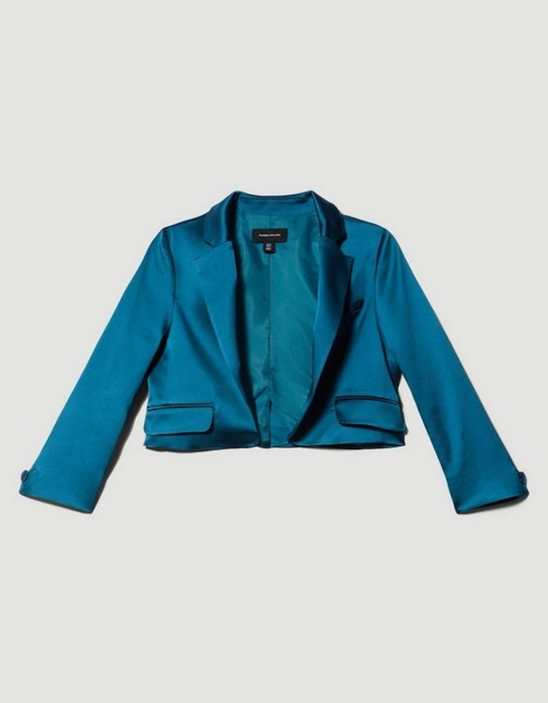 Italian Structured Satin Notch Neck Tailored Jacket