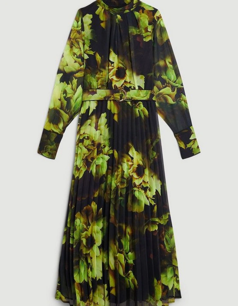 Floral Printed Georgette Pleated Woven Maxi Dress