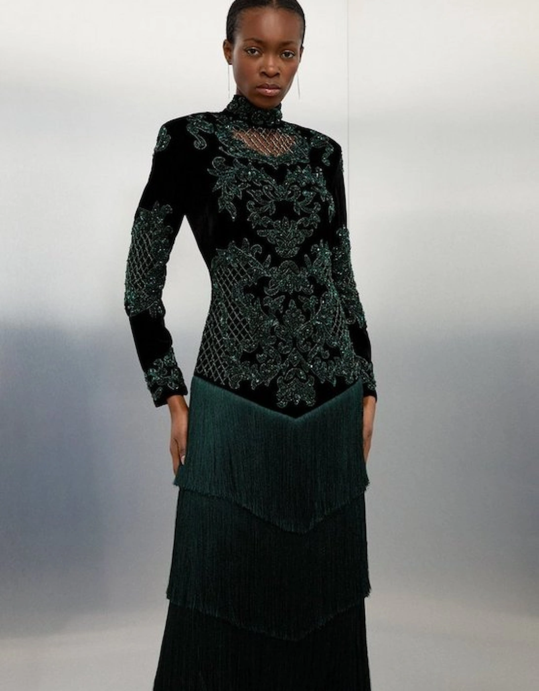 Velvet Baroque Fringe Woven Maxi Dress, 5 of 4