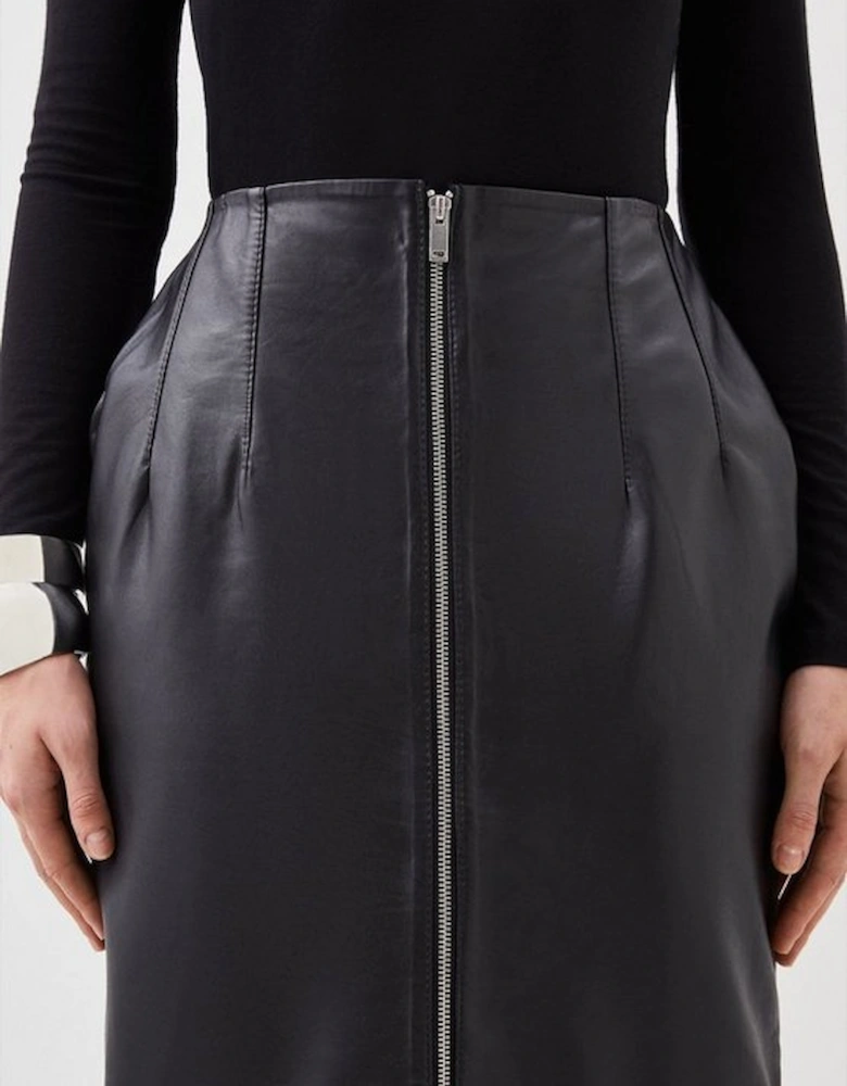 Leather Zip Through Maxi Pencil Skirt