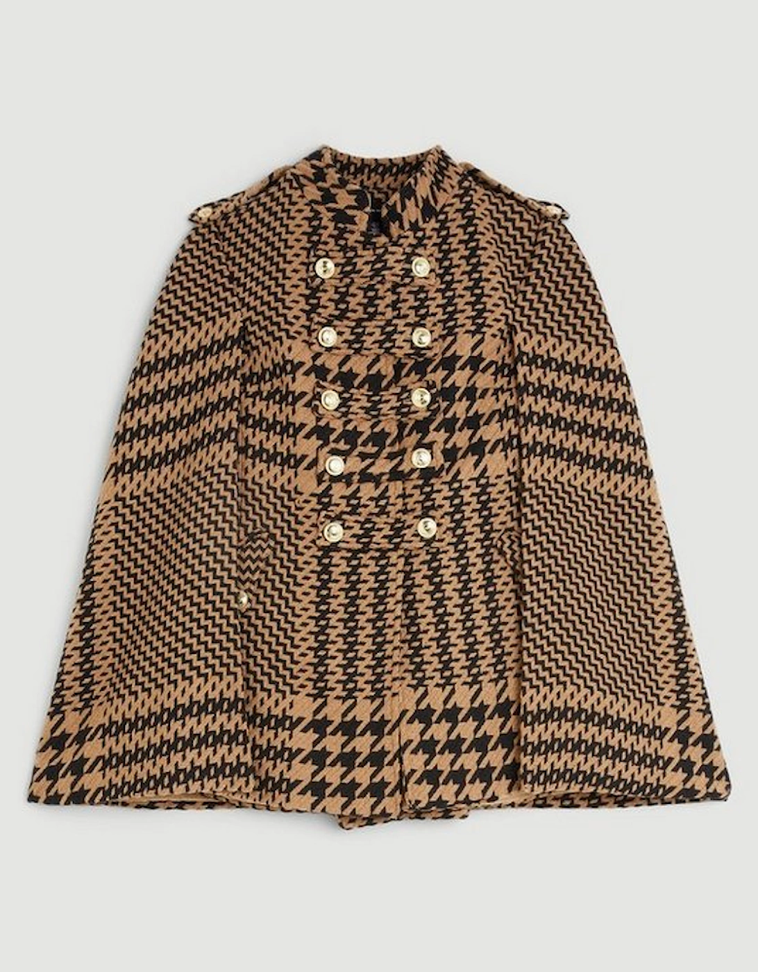Italian Manteco Wool Blend Check Buckle Detail Cape Coat