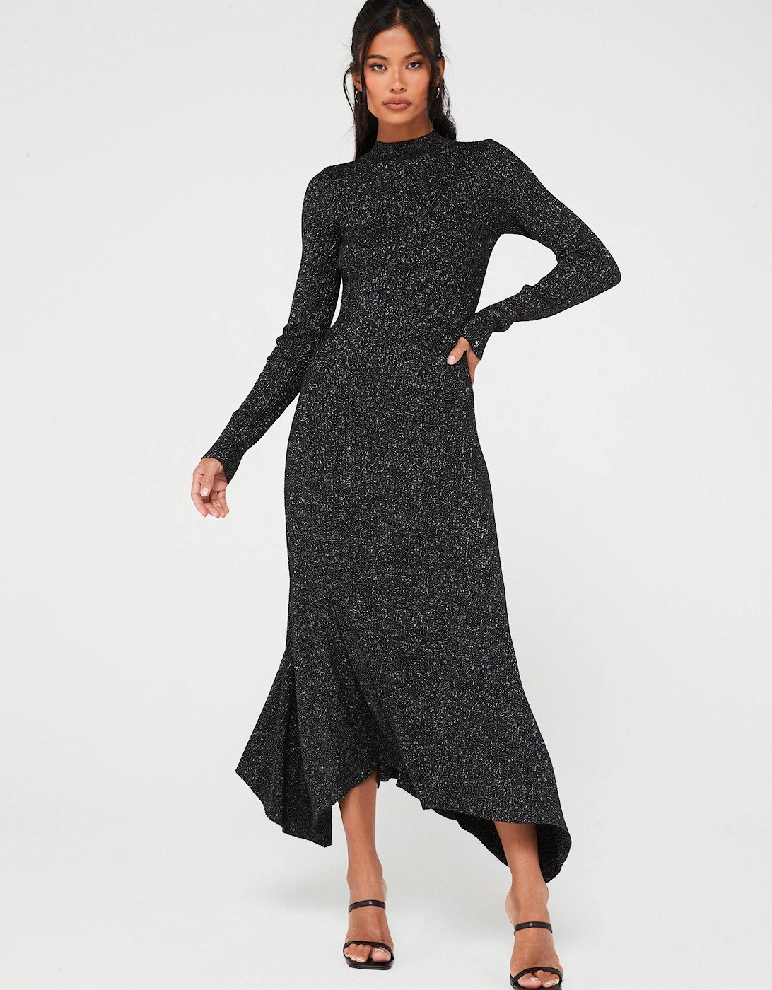 Lurex fit & flare maxi dress - black - Love the Sales