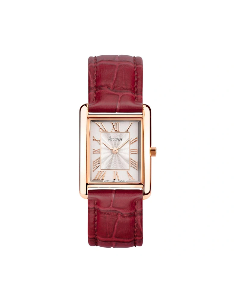 Women's Rectangle Burgundy Leather Strap 26mm Analogue Watch