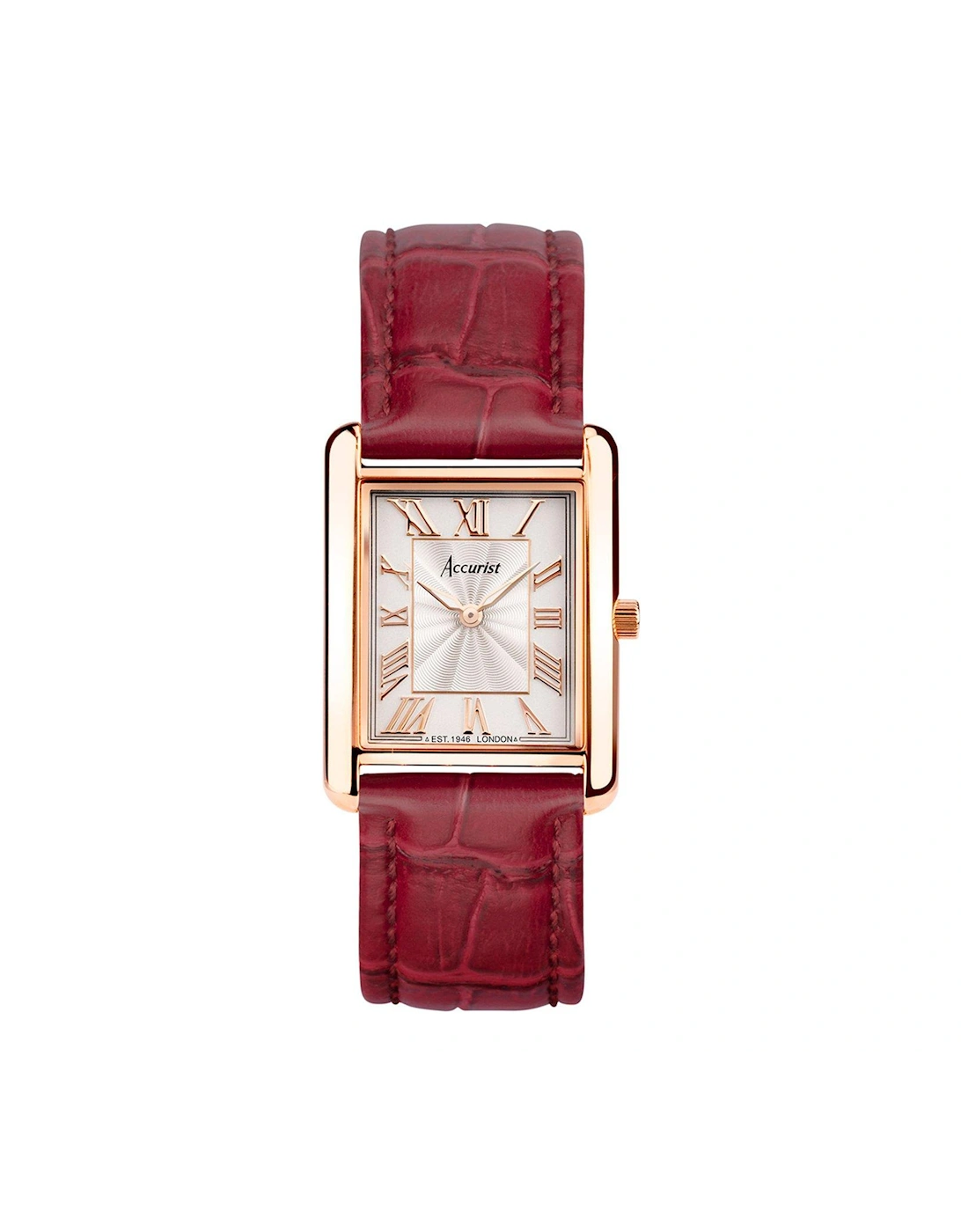 Women's Rectangle Burgundy Leather Strap 26mm Analogue Watch, 2 of 1