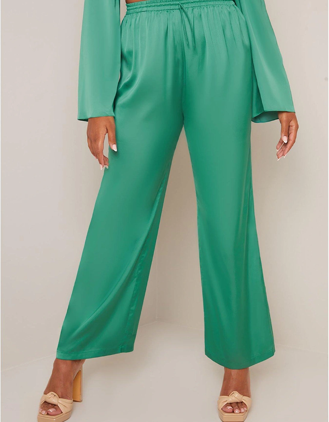 Satin Wide Leg Elasticated Waist Trousers In Green, 3 of 2