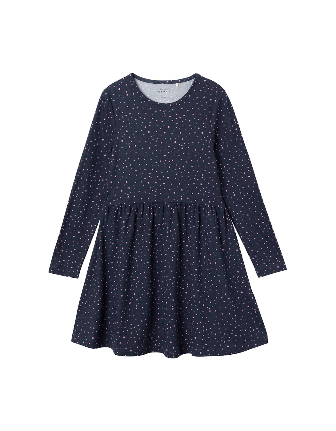 Girls Long Sleeve Dots Jersey Dress - Dark Sapphire Dots, 3 of 2