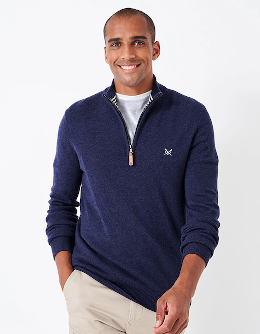 Men's Merino Cashmere Half Zip Winter Navy Marl, 6 of 5