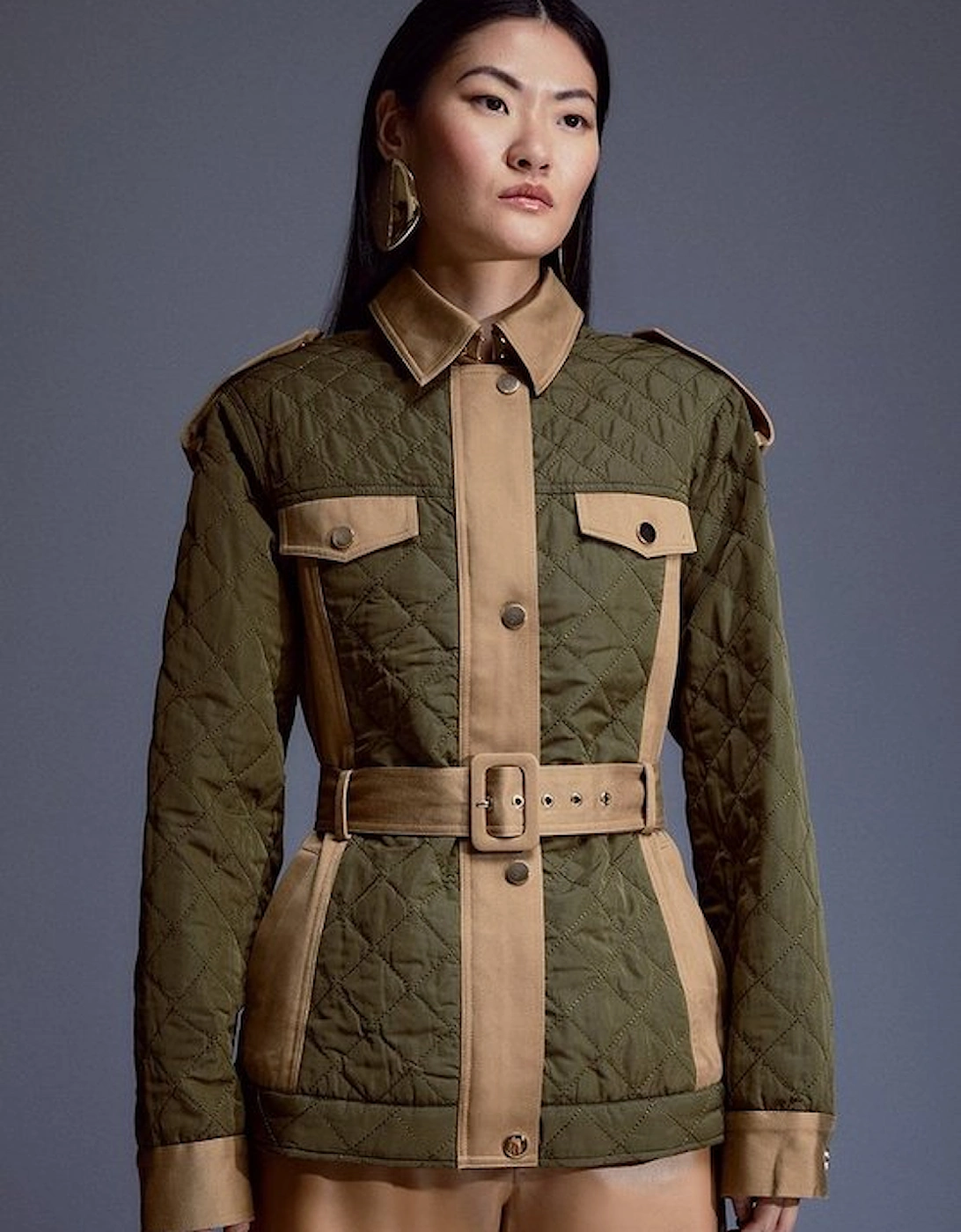 Quilted Trench Mix Belted Short Trench Coat, 5 of 4