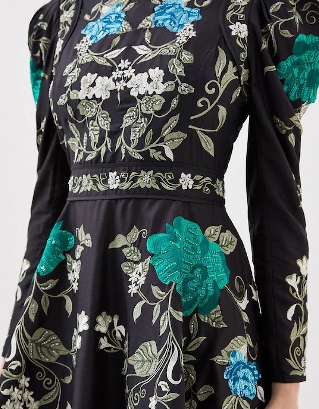 Floral Embroidered and Beaded Open Back Woven Mini Dress