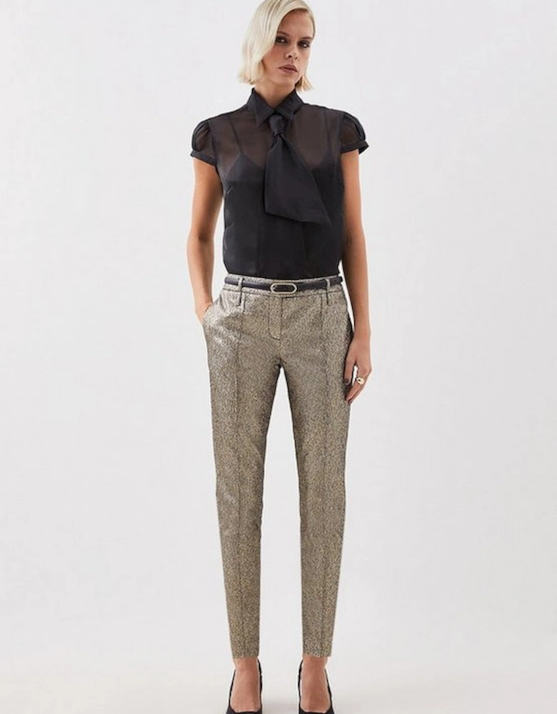 The Founder Petite Metallic Jacquard Slim Tailored Trousers