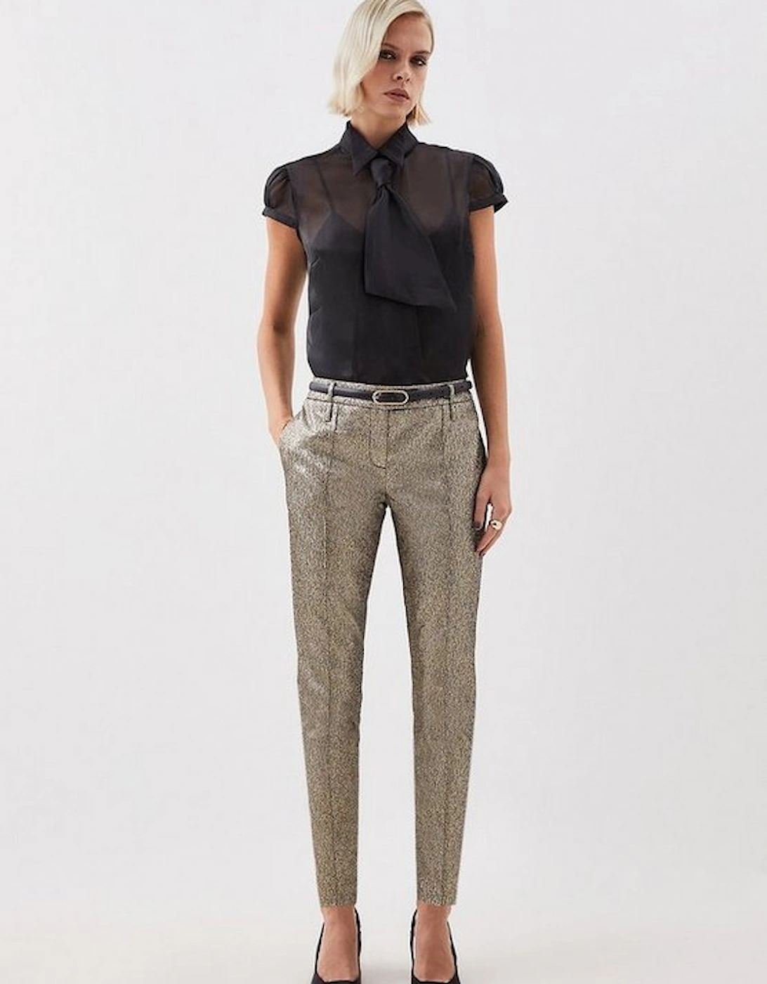 The Founder Petite Metallic Jacquard Slim Tailored Trousers, 4 of 3
