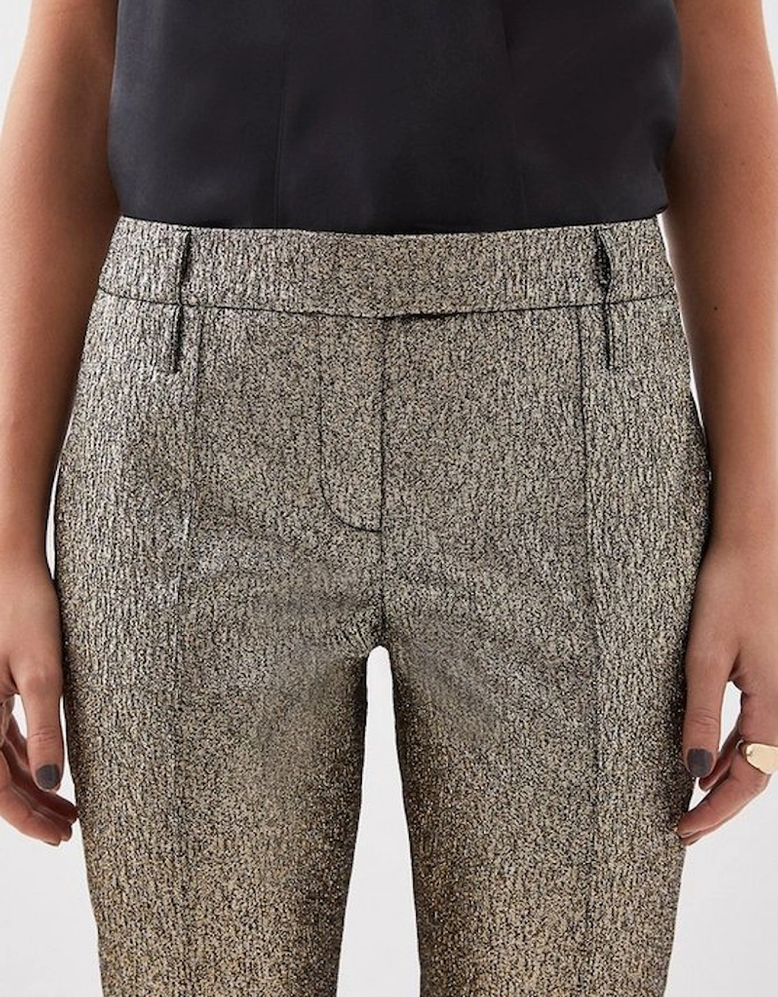 The Founder Petite Metallic Jacquard Slim Tailored Trousers