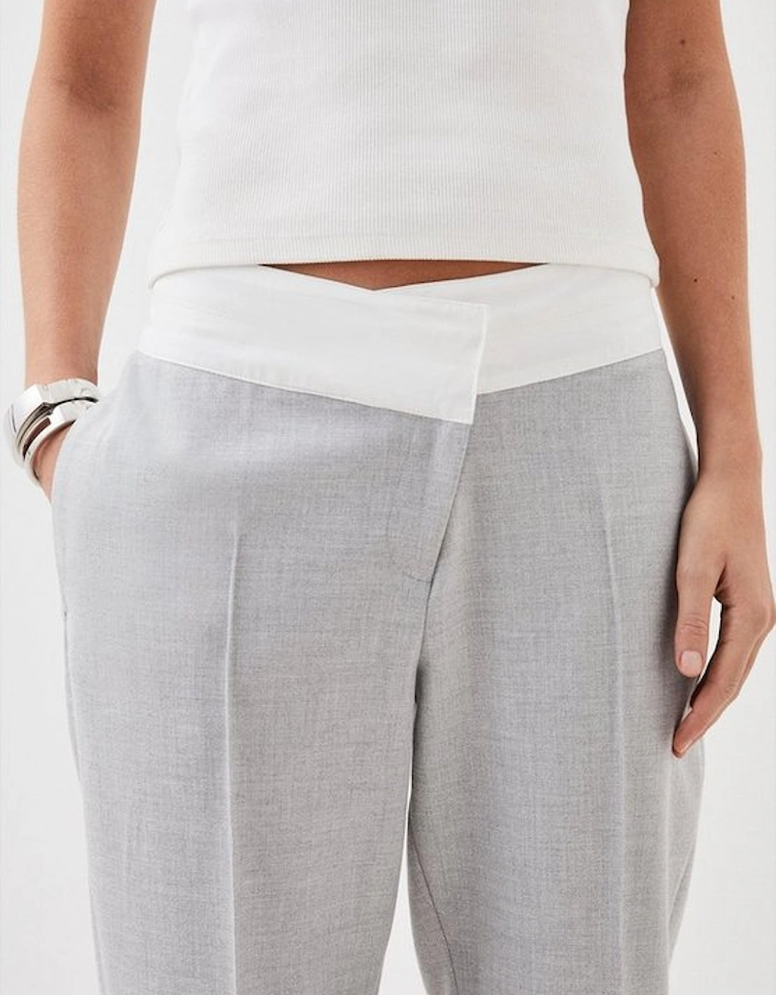 Tailored Asymmetric Waistband Detail Trousers