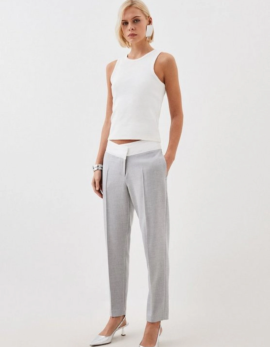 Tailored Asymmetric Waistband Detail Trousers