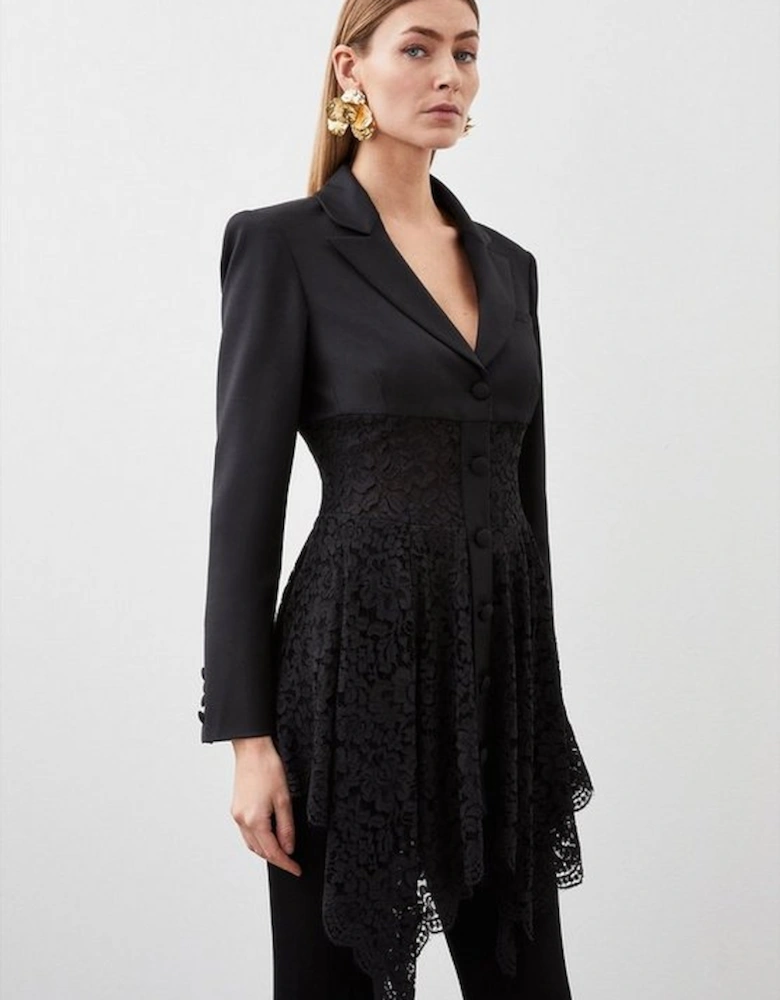 Tailored Italian Lace Detail Longline Blazer