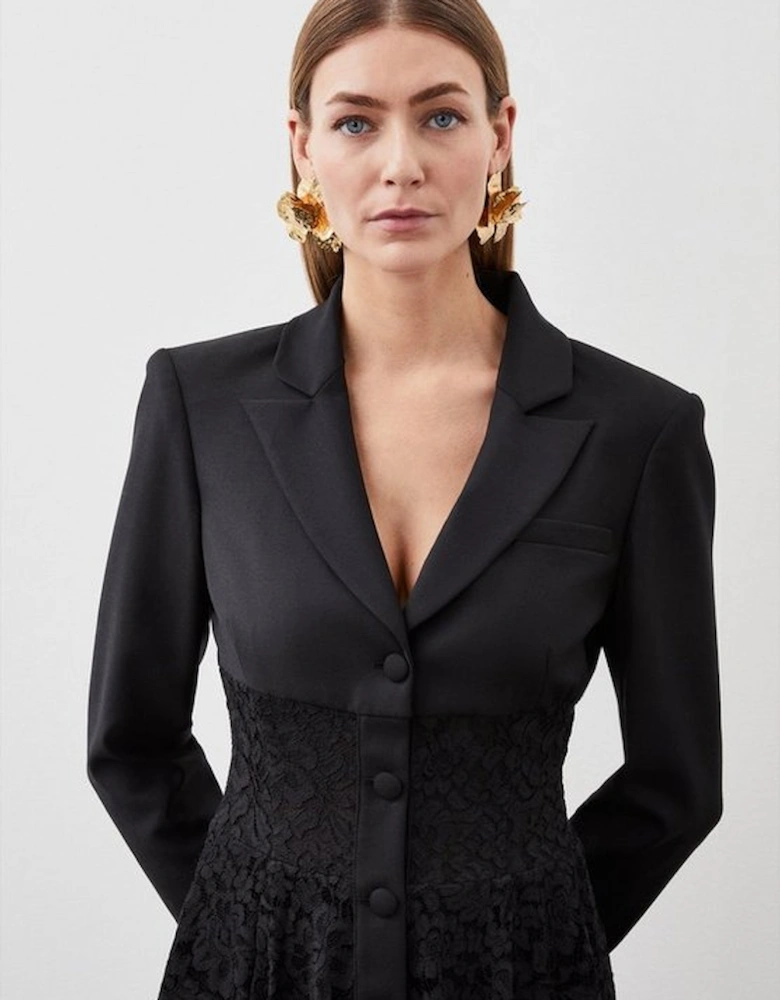 Tailored Italian Lace Detail Longline Blazer