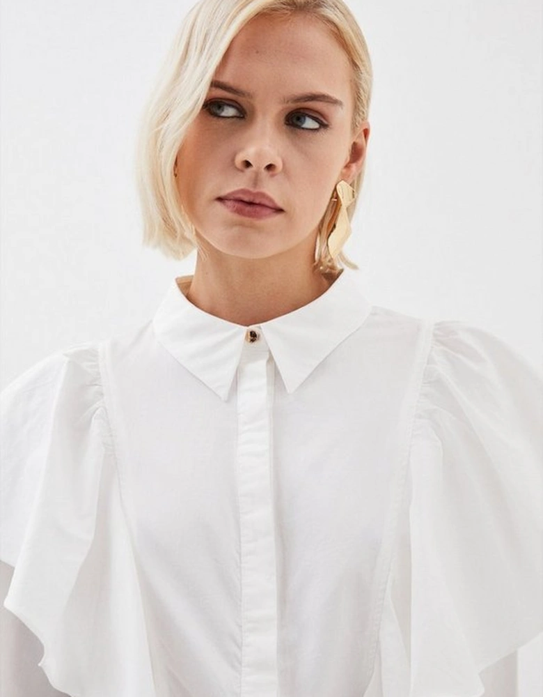 Ruffle Panelled Cotton Poplin Woven Shirt