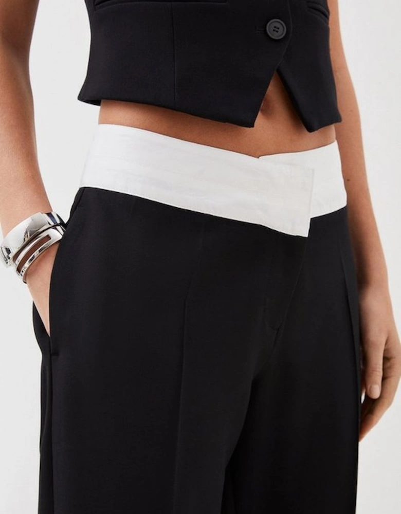 Tailored Compact Stretch Asymmetric Waistband Detail Trousers