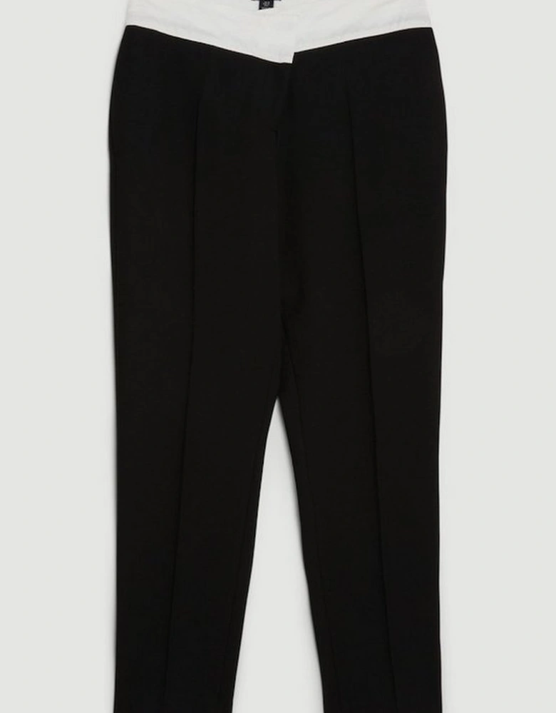 Tailored Compact Stretch Asymmetric Waistband Detail Trousers